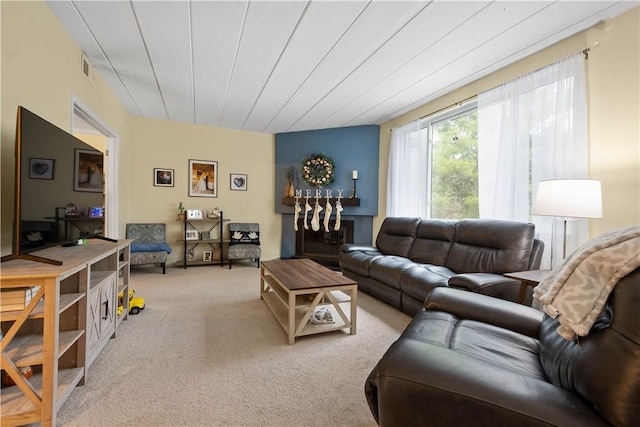 living room with light carpet