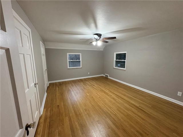 unfurnished bedroom with hardwood / wood-style flooring and ceiling fan