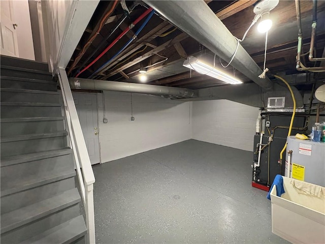 basement featuring water heater