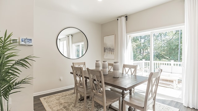 dining space featuring dark hardwood / wood-style flooring