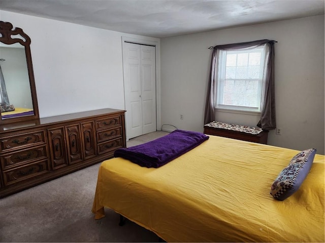 bedroom with carpet flooring and a closet