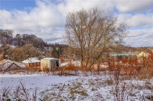 view of yard layered in snow