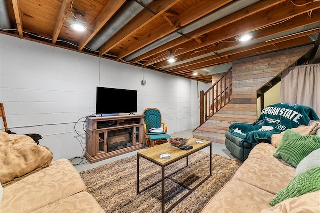 living room featuring concrete floors