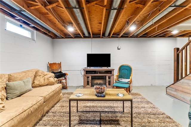 living room featuring concrete floors