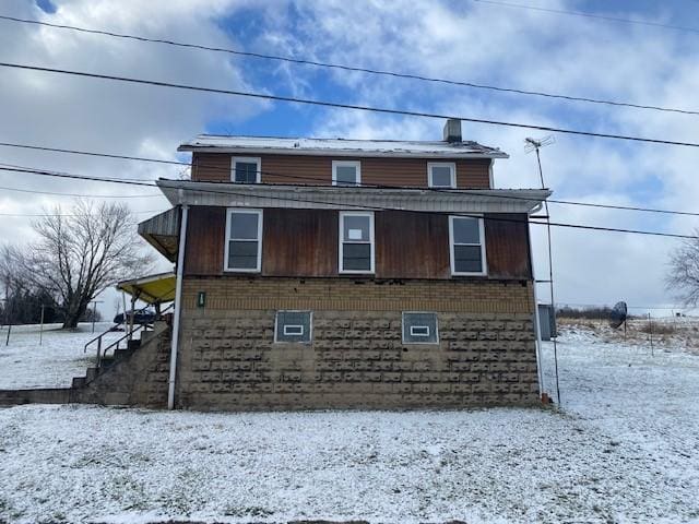 view of snow covered exterior