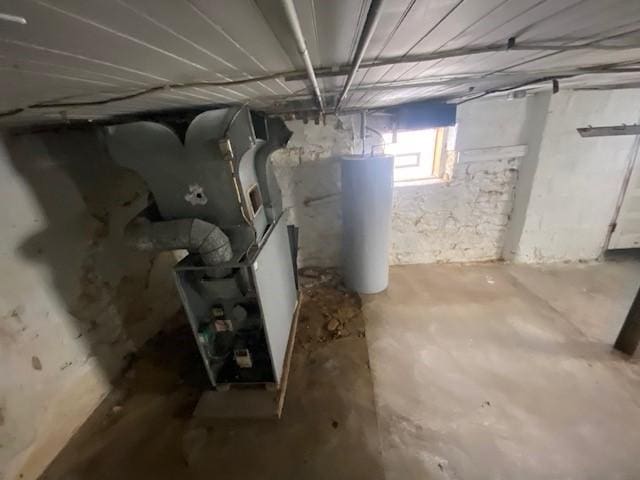 basement with water heater