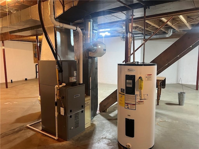 utilities featuring electric water heater and heating unit