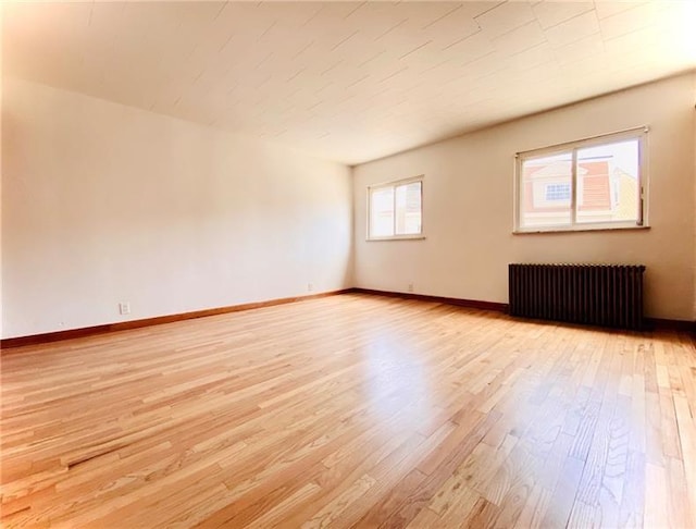 spare room with light wood-type flooring and radiator