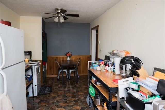 115 Ross St, Confluence Boro, PA 15424 - dining space with stone finish flooring, ceiling fan, and a textured ceiling