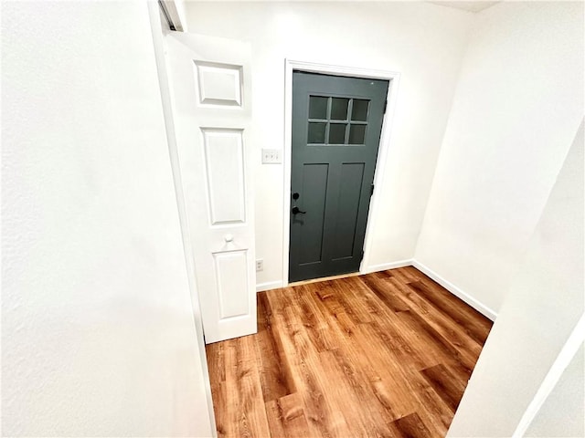 doorway to outside with wood-type flooring