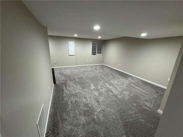 basement with carpet flooring