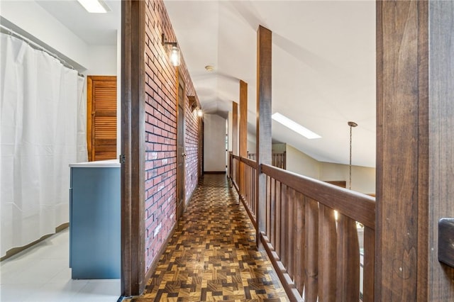 hall with dark parquet flooring