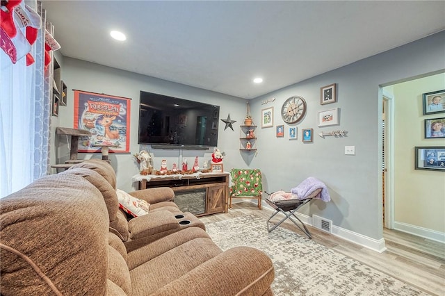 living room with light wood-type flooring