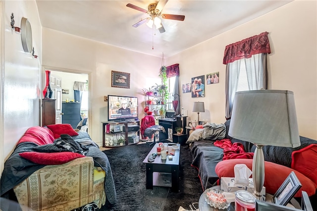 living room with ceiling fan