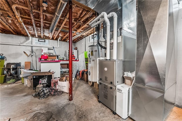 basement featuring water heater