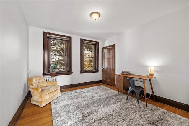 home office with wood-type flooring