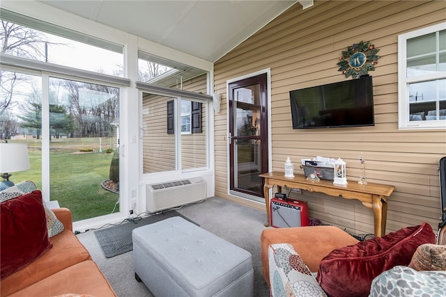 sunroom / solarium with cooling unit and vaulted ceiling