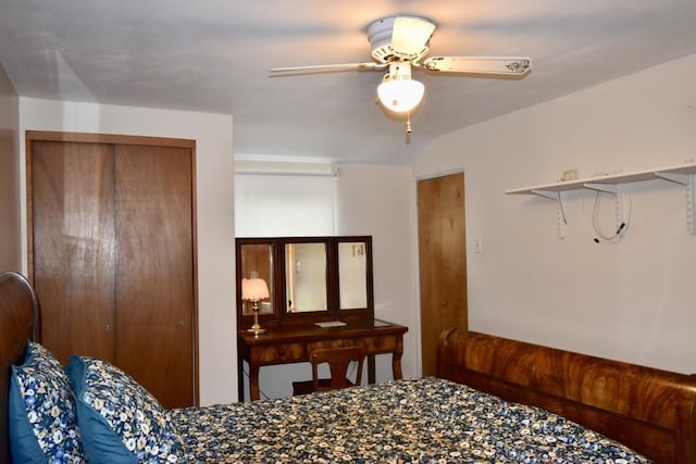 bedroom with a closet and ceiling fan