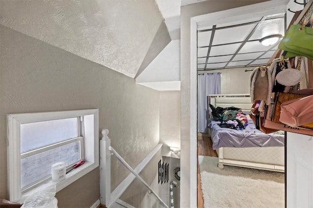 stairway featuring hardwood / wood-style floors