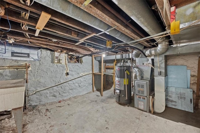 basement with water heater