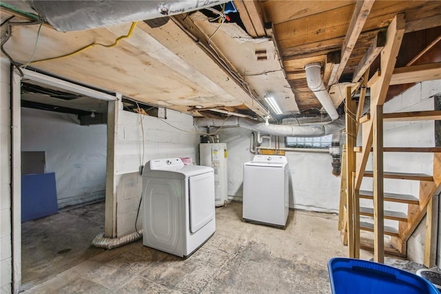 basement with separate washer and dryer and water heater