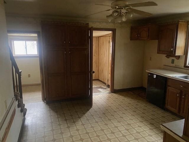 kitchen featuring ceiling fan and dishwasher