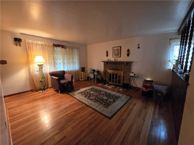 living room featuring a fireplace and hardwood / wood-style floors