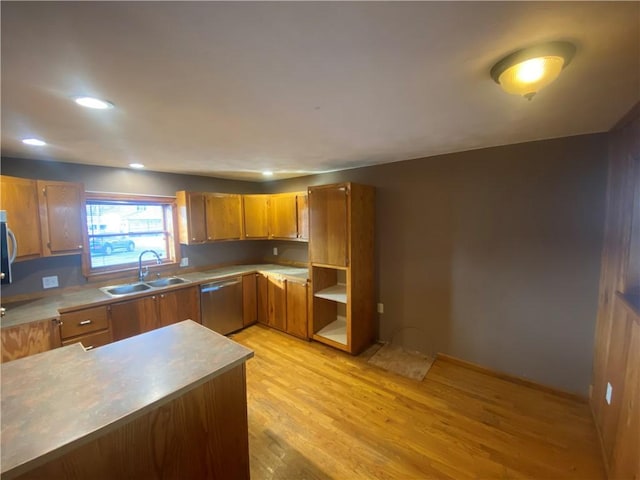 kitchen with sink, light hardwood / wood-style flooring, and appliances with stainless steel finishes