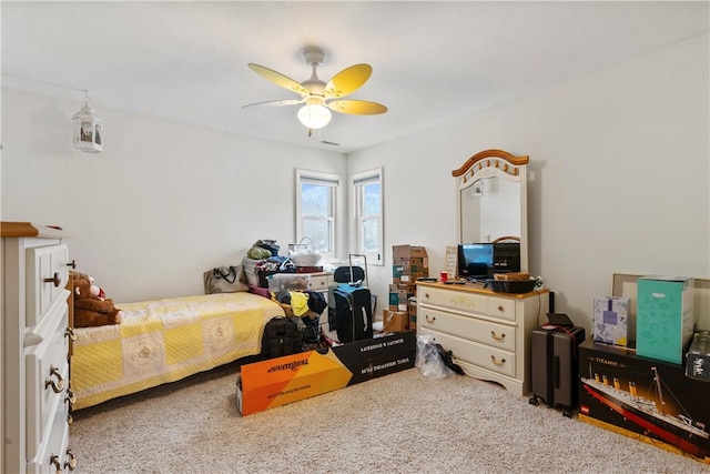 bedroom featuring carpet floors and ceiling fan