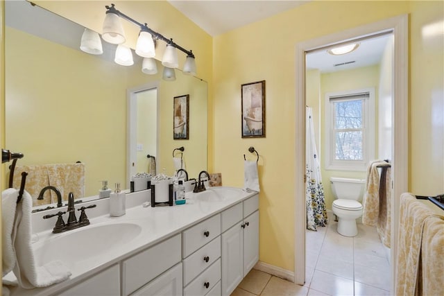 bathroom featuring toilet, vanity, and tile patterned floors