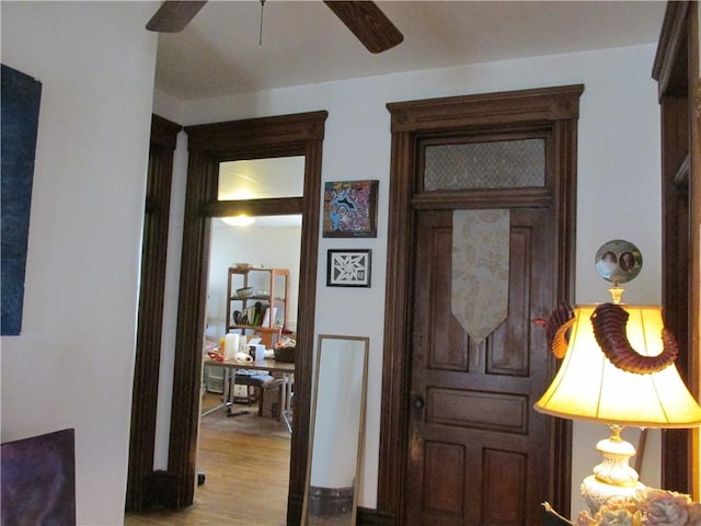 interior space featuring light hardwood / wood-style flooring and ceiling fan