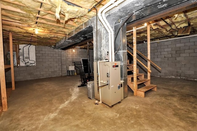 basement featuring heating unit