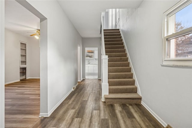 interior space featuring hardwood / wood-style floors and ceiling fan