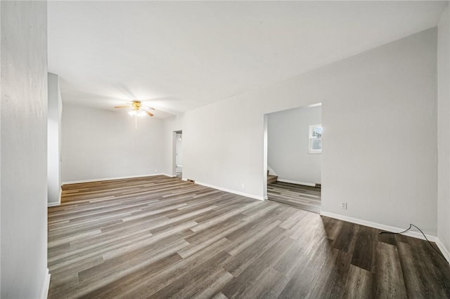 unfurnished room with hardwood / wood-style floors and ceiling fan