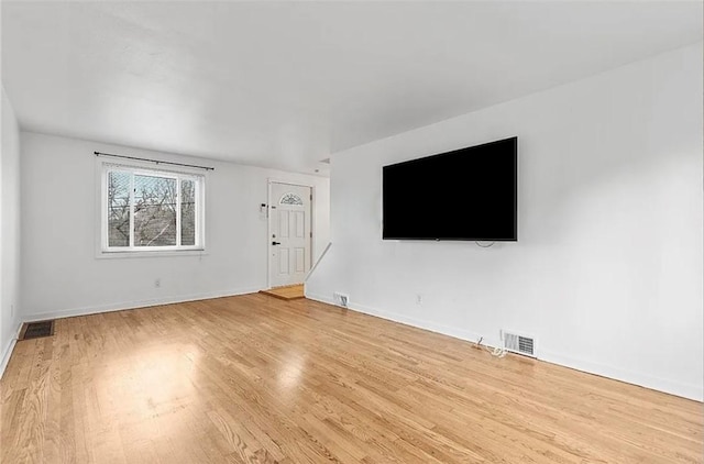 unfurnished living room with light hardwood / wood-style flooring