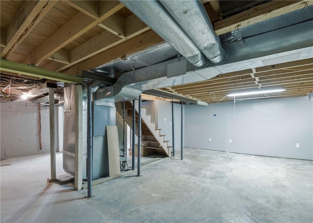 basement with heating unit