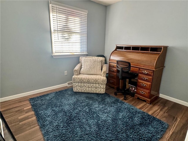 office area with dark hardwood / wood-style flooring