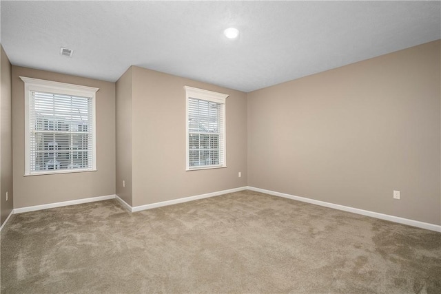 spare room featuring light carpet