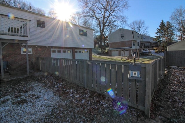 view of yard with a garage