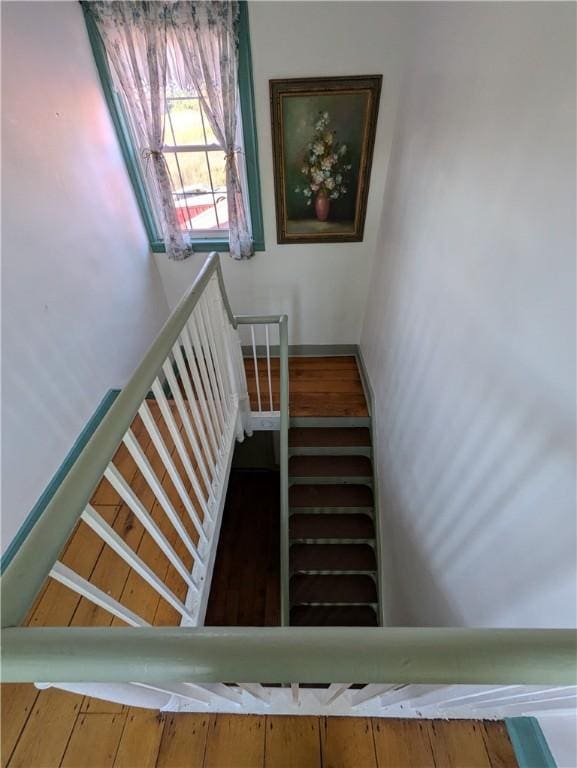 stairs with hardwood / wood-style flooring