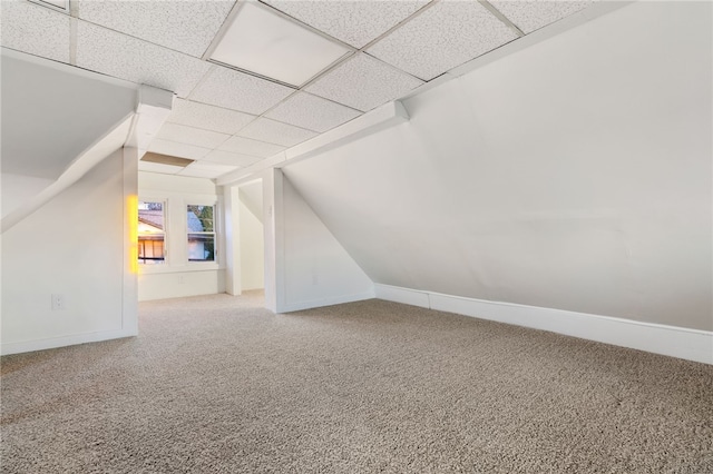 additional living space featuring carpet and vaulted ceiling