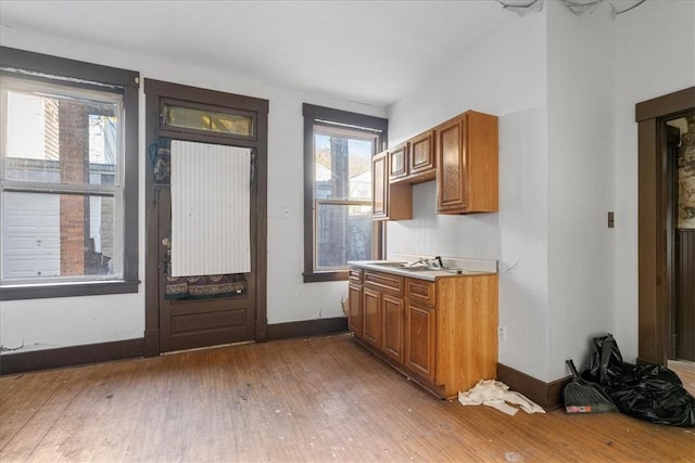 kitchen featuring hardwood / wood-style floors, a wealth of natural light, and sink