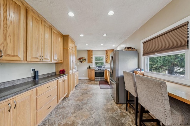 kitchen with appliances with stainless steel finishes and light brown cabinets