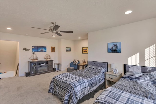 bedroom with carpet floors and ceiling fan