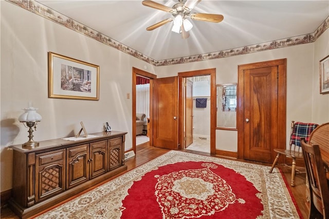 interior space featuring ceiling fan and light hardwood / wood-style flooring