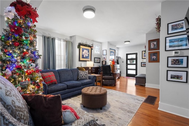 living room with hardwood / wood-style flooring