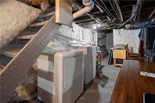 basement featuring separate washer and dryer