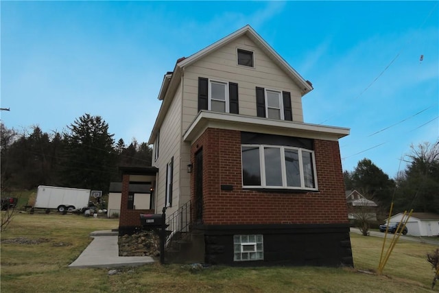 view of property exterior with a lawn