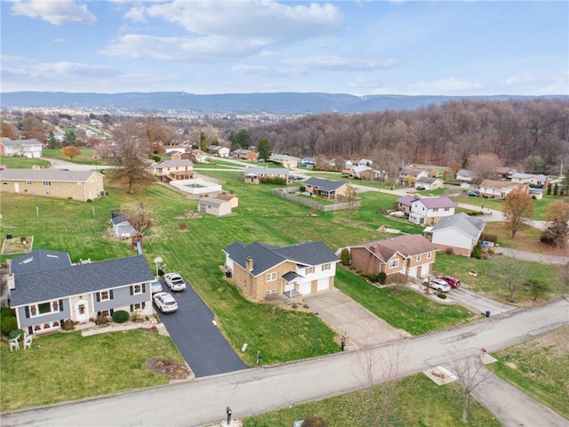 birds eye view of property featuring a mountain view