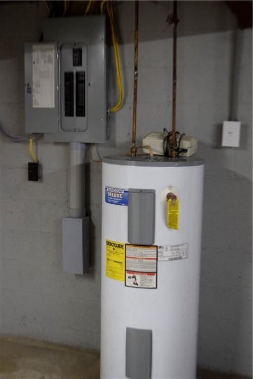 utilities featuring electric panel and water heater